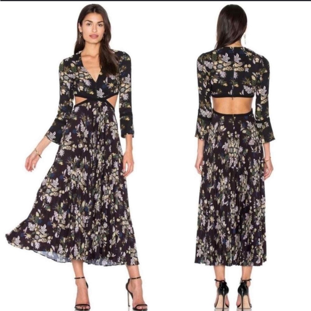 A.L.C. Josefa Silk Pleated Cut Out Waist Midi Dress 2